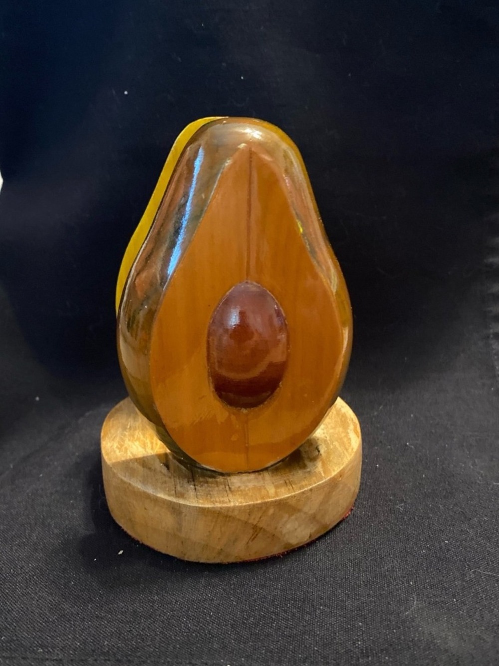 Vintage Kitschy hand-carved wooden Avocado napkin holder Guatemala souvenir